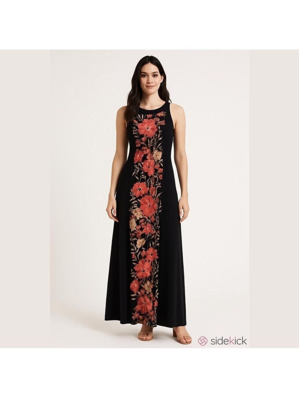 Vintage 90s Y2K Sleeveless Floral Maxi Dress Romantic Whimsical Fairy NWT Black